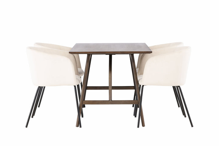 Venture Home Kaseidon Dining Table - Rubberwood / Dark Brown MDF +Berit Chair - Black / Beige Velvet _4
