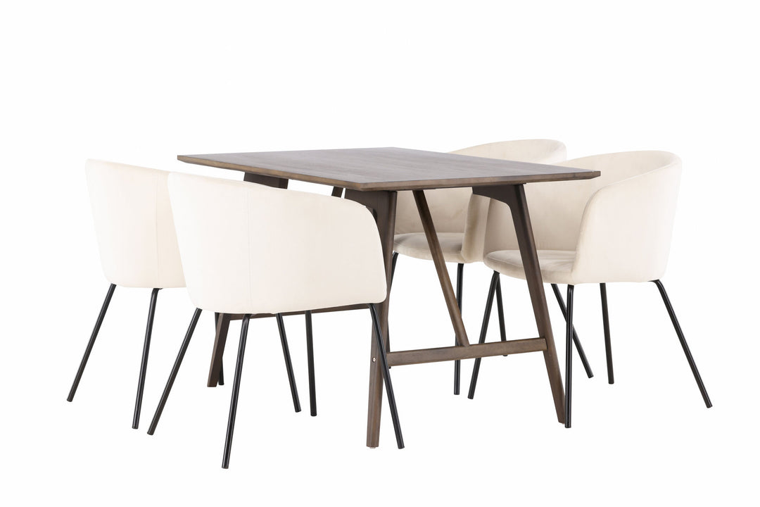Venture Home Kaseidon Dining Table - Rubberwood / Dark Brown MDF +Berit Chair - Black / Beige Velvet _4