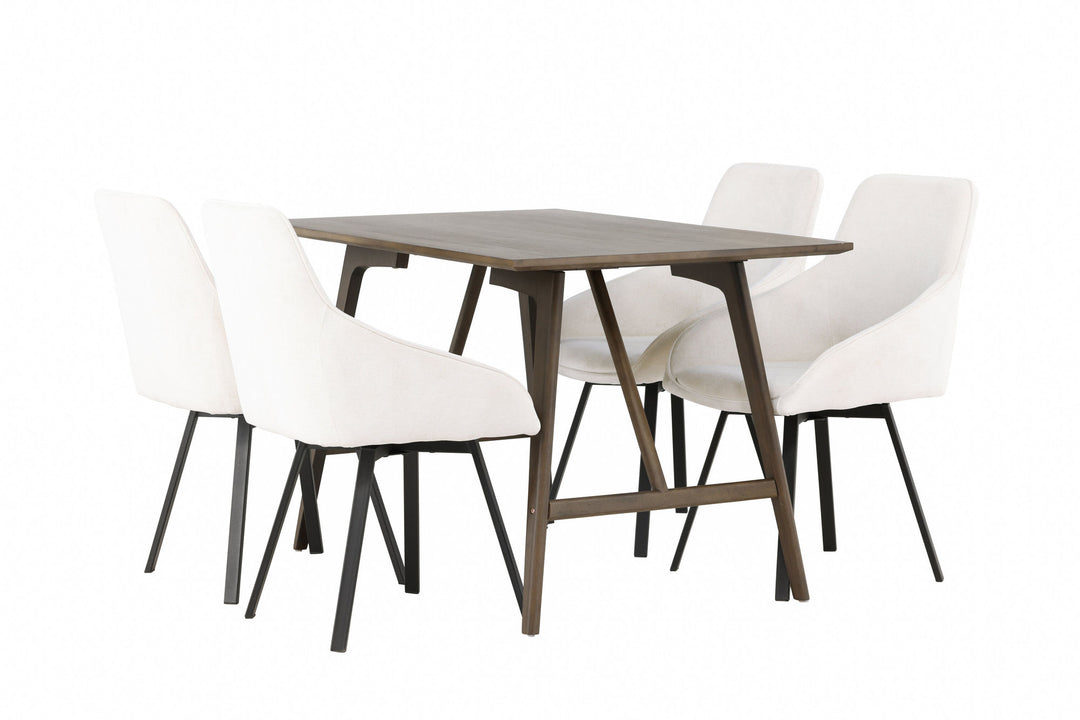 Venture Home Kaseidon Dining Table - Rubberwood / Dark Brown MDF +Rosie Dining Chair - Black / Beige Fabric _4