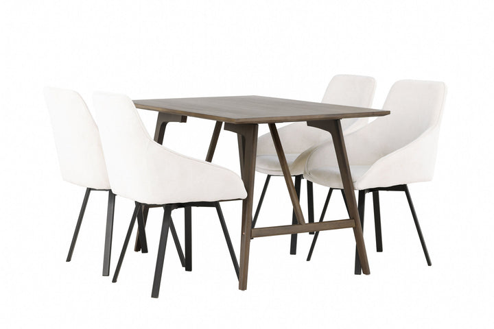 Venture Home Kaseidon Dining Table - Rubberwood / Dark Brown MDF +Rosie Dining Chair - Black / Beige Fabric _4