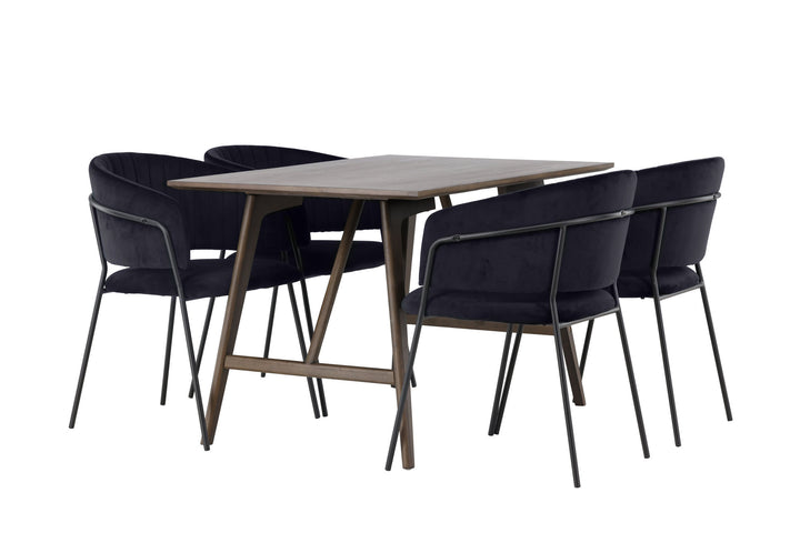 Venture Home Kaseidon Dining Table - Rubberwood / Dark Brown MDF +Selma Dining Chair - Black / Black Velvet _4