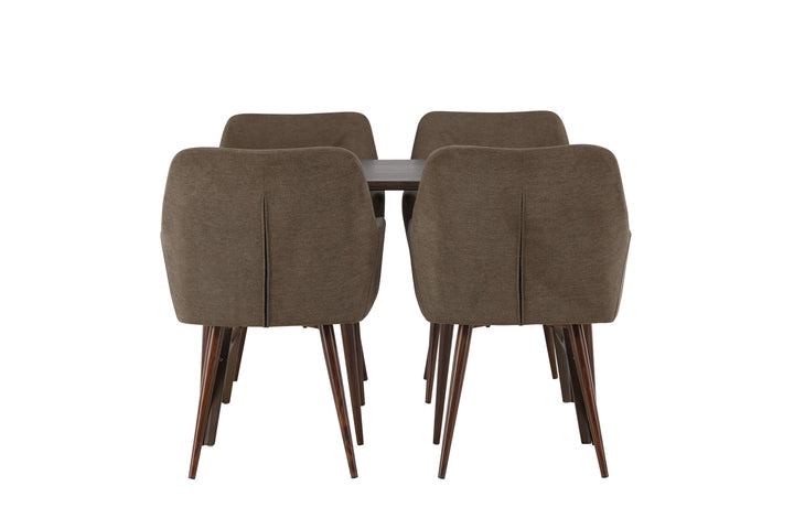Venture Home Kaseidon Dining Table - Rubberwood / Dark Brown MDF +Tomorrow Dining Chair - Dark walnut / Dark grey/Brown Fabric _4