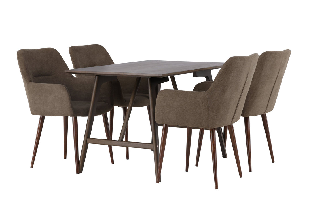 Venture Home Kaseidon Dining Table - Rubberwood / Dark Brown MDF +Tomorrow Dining Chair - Dark walnut / Dark grey/Brown Fabric _4