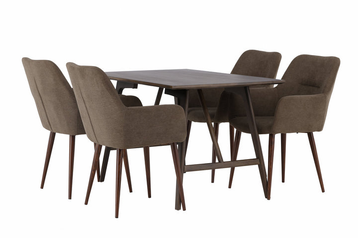 Venture Home Kaseidon Dining Table - Rubberwood / Dark Brown MDF +Tomorrow Dining Chair - Dark walnut / Dark grey/Brown Fabric _4