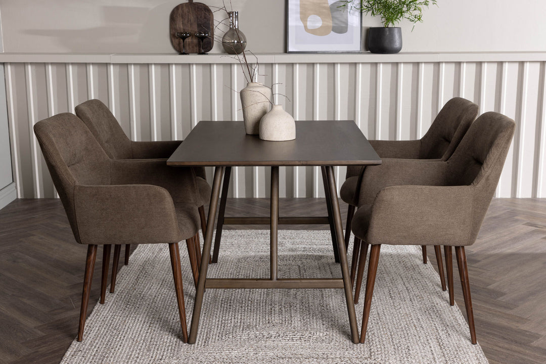 Venture Home Kaseidon Dining Table - Rubberwood / Dark Brown MDF +Tomorrow Dining Chair - Dark walnut / Dark grey/Brown Fabric _4