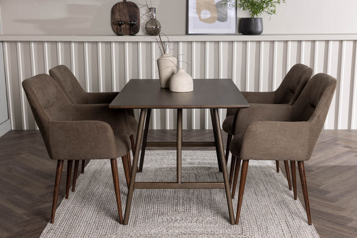 Venture Home Kaseidon Dining Table - Rubberwood / Dark Brown MDF +Tomorrow Dining Chair - Dark walnut / Dark grey/Brown Fabric _4