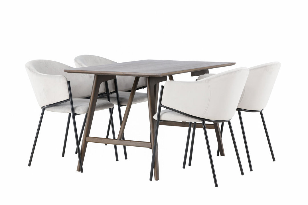 Venture Home Kaseidon Dining Table - Rubberwood / Dark Brown MDF +Evelina Dining Chair - Black / Light grey Velvet _4