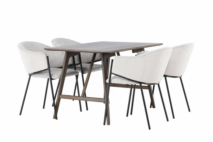 Venture Home Kaseidon Dining Table - Rubberwood / Dark Brown MDF +Evelina Dining Chair - Black / Light grey Velvet _4