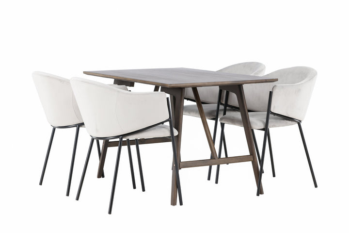 Venture Home Kaseidon Dining Table - Rubberwood / Dark Brown MDF +Evelina Dining Chair - Black / Light grey Velvet _4