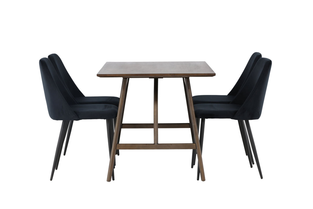 Venture Home Kaseidon Dining Table - Rubberwood / Dark Brown MDF +Night Dining Chair - Black / Black Velvet _4