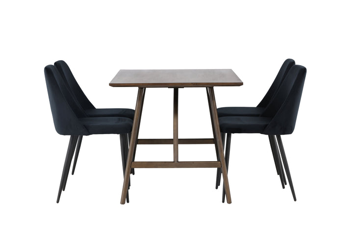 Venture Home Kaseidon Dining Table - Rubberwood / Dark Brown MDF +Night Dining Chair - Black / Black Velvet _4