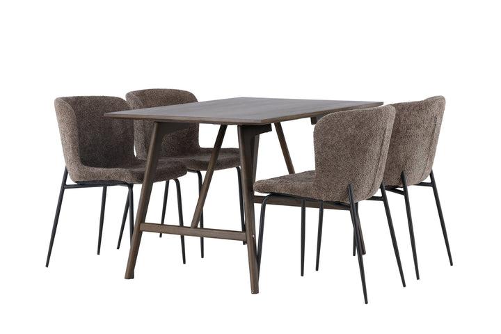 Venture Home Kaseidon Dining Table - Rubberwood / Dark Brown MDF +Modesto Dining Chair - Grey / Smoked Black Boucle _4