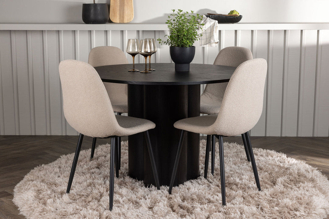 Venture Home Olivia Dining Table - Black / Black Veneer +Polar Dining Chair - Black / Beige Boucle _4