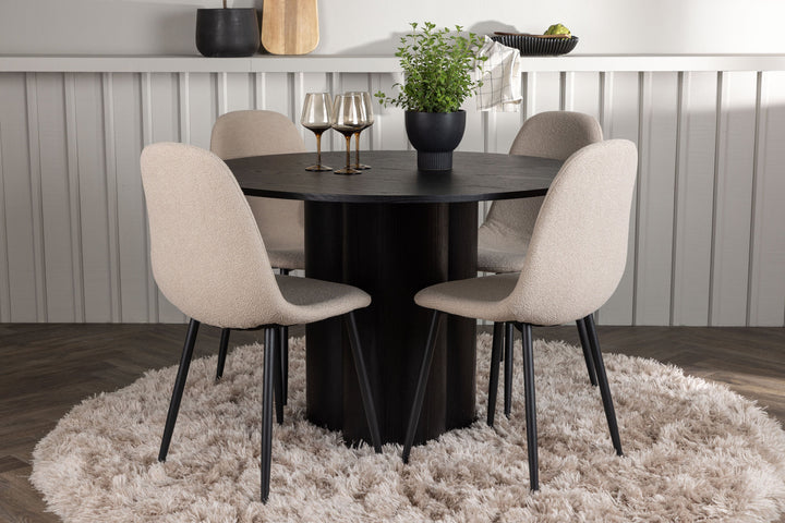Venture Home Olivia Dining Table - Black / Black Veneer +Polar Dining Chair - Black / Beige Boucle _4