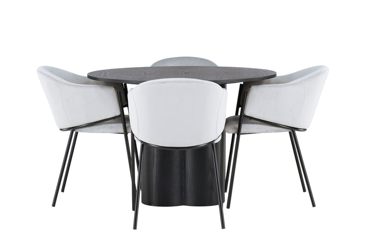 Venture Home Olivia Dining Table - Black / Black Veneer +Evelina Dining Chair - Black / Light grey Velvet _4