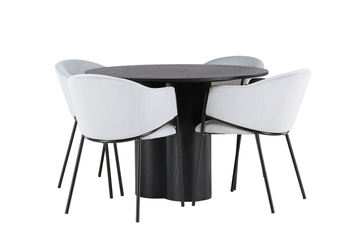 Venture Home Olivia Dining Table - Black / Black Veneer +Evelina Dining Chair - Black / Light grey Velvet _4