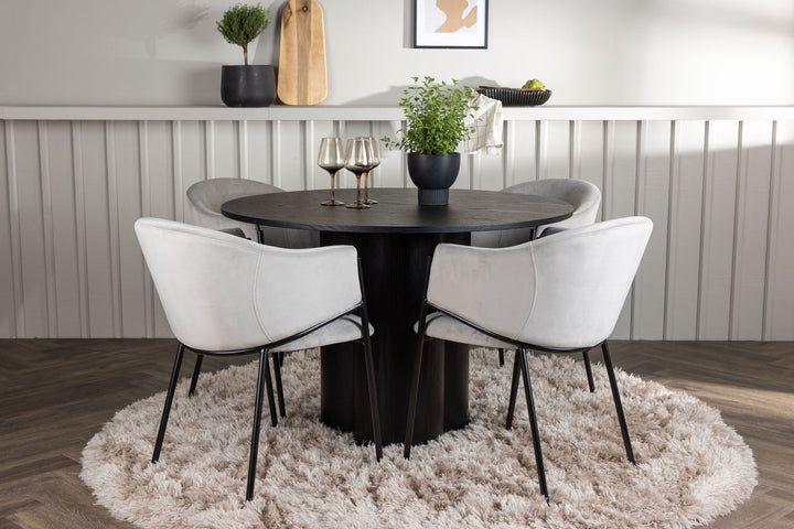 Venture Home Olivia Dining Table - Black / Black Veneer +Evelina Dining Chair - Black / Light grey Velvet _4