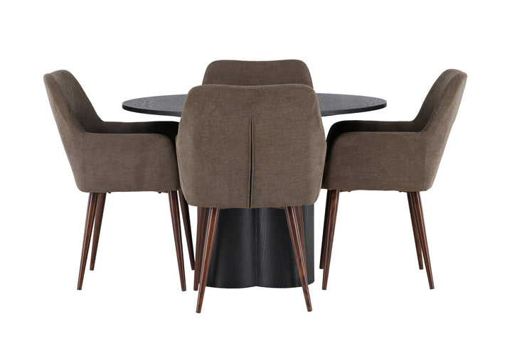 Venture Home Olivia Dining Table - Black / Black Veneer +Tomorrow Dining Chair - Dark walnut / Dark grey/Brown Fabric _4