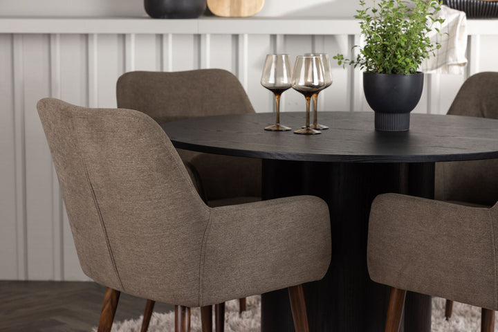 Venture Home Olivia Dining Table - Black / Black Veneer +Tomorrow Dining Chair - Dark walnut / Dark grey/Brown Fabric _4