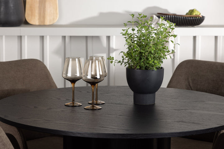 Venture Home Olivia Dining Table - Black / Black Veneer +Tomorrow Dining Chair - Dark walnut / Dark grey/Brown Fabric _4