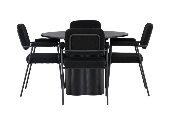 Venture Home Olivia Dining Table - Black / Black Veneer +Yesterday Dining Chair - Black / Black Boucle _4