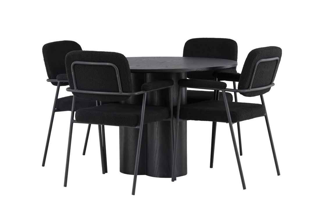Venture Home Olivia Dining Table - Black / Black Veneer +Yesterday Dining Chair - Black / Black Boucle _4