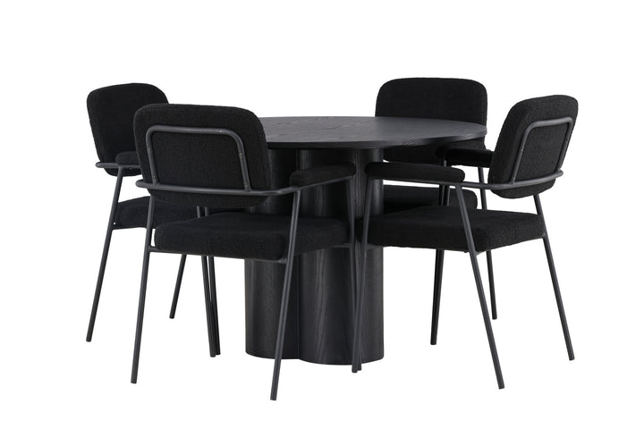 Venture Home Olivia Dining Table - Black / Black Veneer +Yesterday Dining Chair - Black / Black Boucle _4
