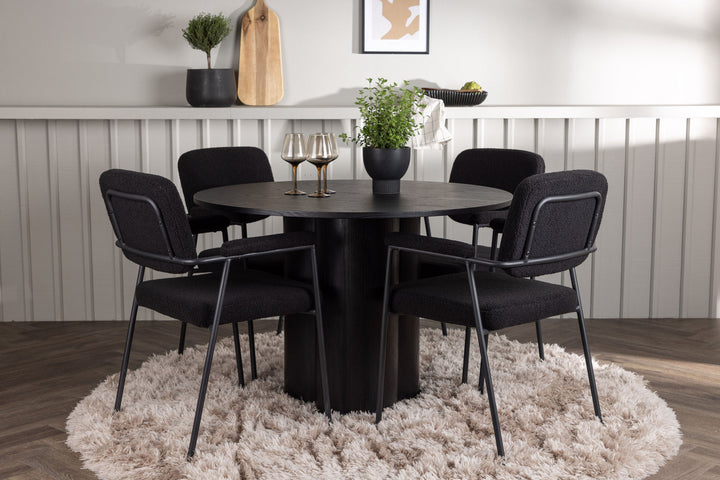 Venture Home Olivia Dining Table - Black / Black Veneer +Yesterday Dining Chair - Black / Black Boucle _4