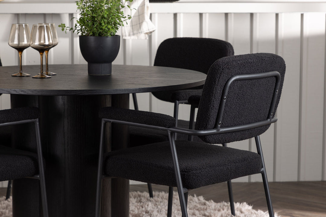 Venture Home Olivia Dining Table - Black / Black Veneer +Yesterday Dining Chair - Black / Black Boucle _4