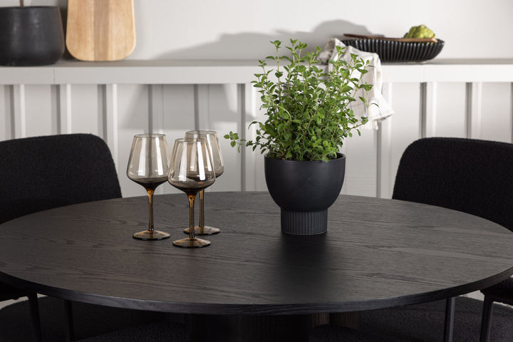 Venture Home Olivia Dining Table - Black / Black Veneer +Yesterday Dining Chair - Black / Black Boucle _4