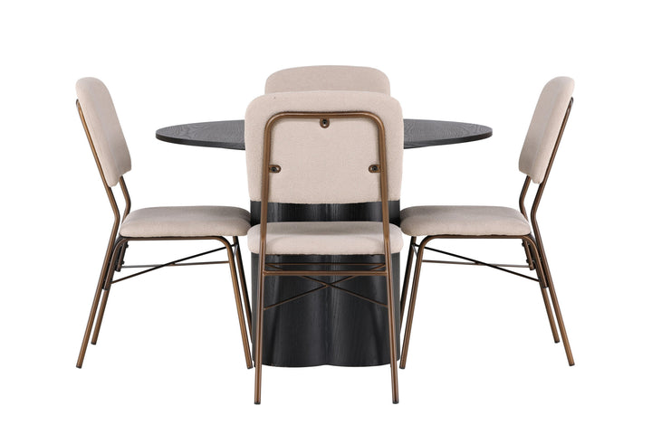 Venture Home Olivia Dining Table - Black / Black Veneer +Seda Dining Chair - Matte brown / Beige Fabric _4