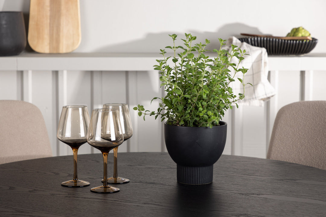 Venture Home Olivia Dining Table - Black / Black Veneer +Seda Dining Chair - Matte brown / Beige Fabric _4