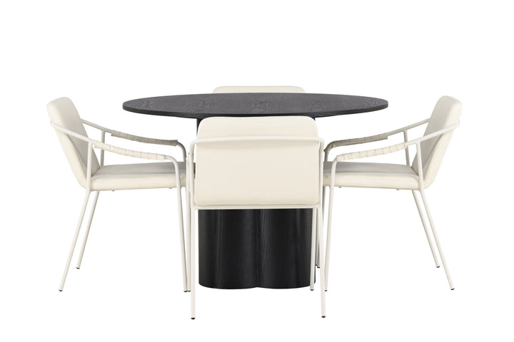 Venture Home Olivia Dining Table - Black / Black Veneer +Tvist Dining Chair - Beige / Beige PU _4