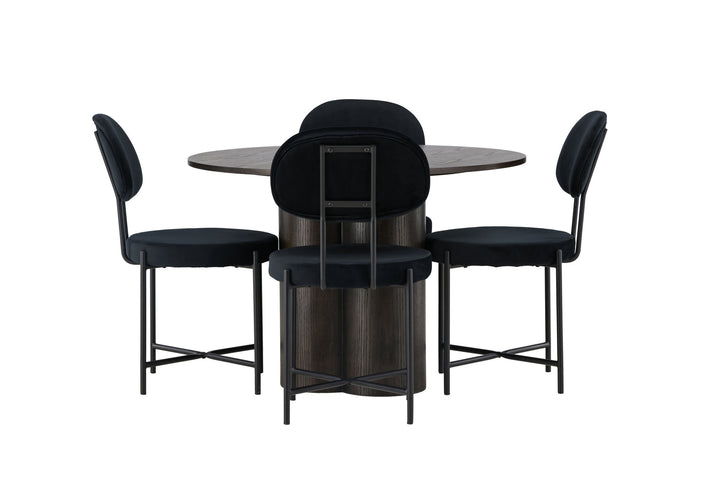 Venture Home Olivia Dining Table - Mocca / Mocca Veneer +Stella Dining Chair - Black / Black Velvet _4