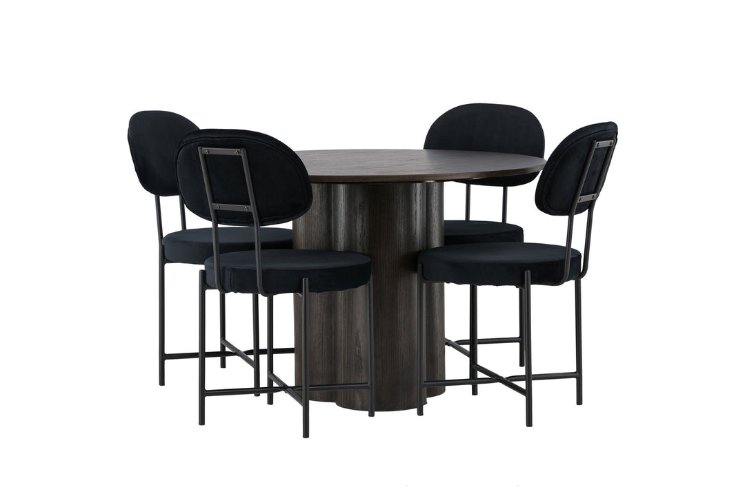 Venture Home Olivia Dining Table - Mocca / Mocca Veneer +Stella Dining Chair - Black / Black Velvet _4