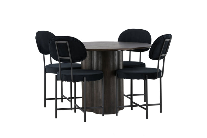 Venture Home Olivia Dining Table - Mocca / Mocca Veneer +Stella Dining Chair - Black / Black Velvet _4
