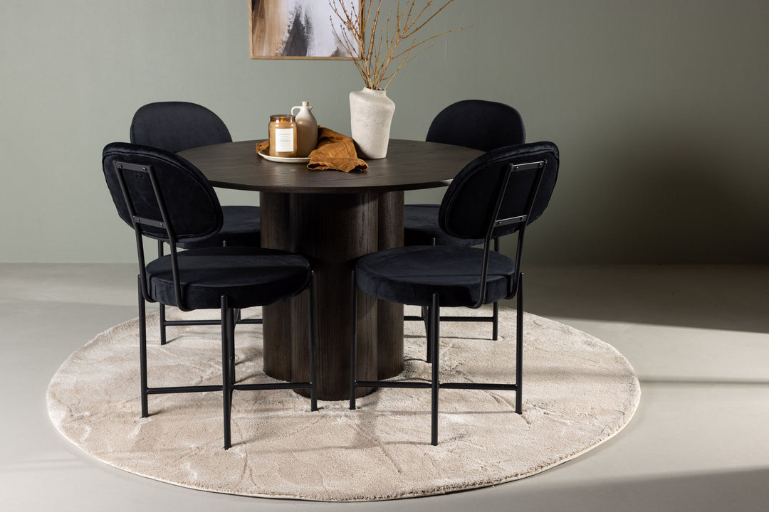 Venture Home Olivia Dining Table - Mocca / Mocca Veneer +Stella Dining Chair - Black / Black Velvet _4