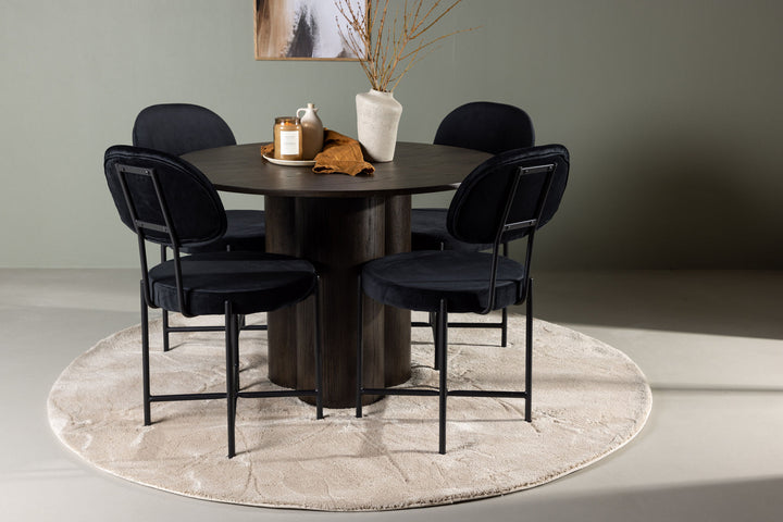 Venture Home Olivia Dining Table - Mocca / Mocca Veneer +Stella Dining Chair - Black / Black Velvet _4