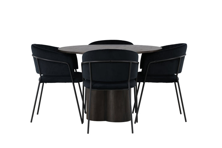 Venture Home Olivia Dining Table - Mocca / Mocca Veneer +Selma Dining Chair - Black / Black Velvet _4