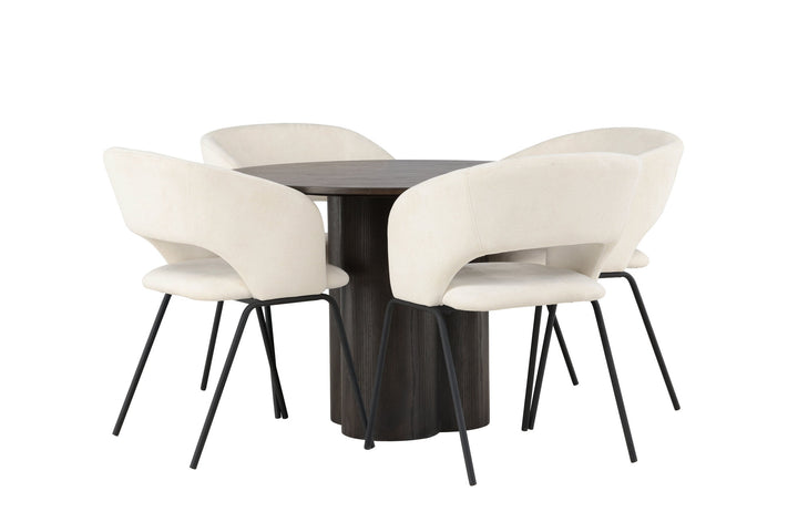 Venture Home Olivia Dining Table - Mocca / Mocca Veneer +Day Dining Chair - Matte black / White Linen _4