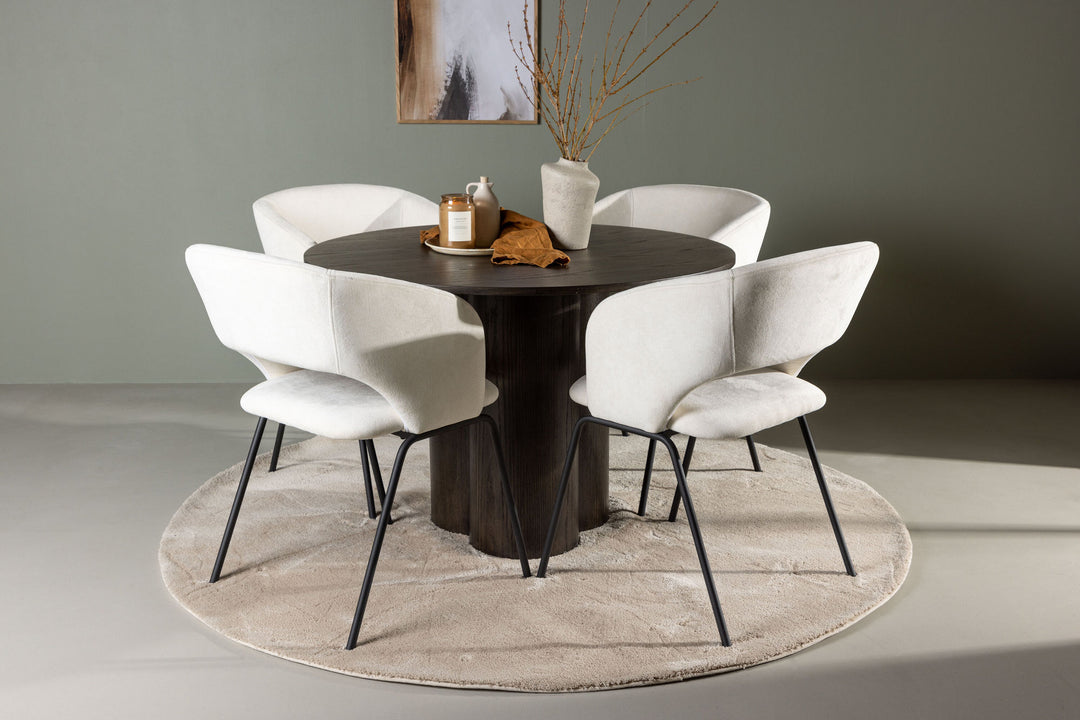 Venture Home Olivia Dining Table - Mocca / Mocca Veneer +Day Dining Chair - Matte black / White Linen _4