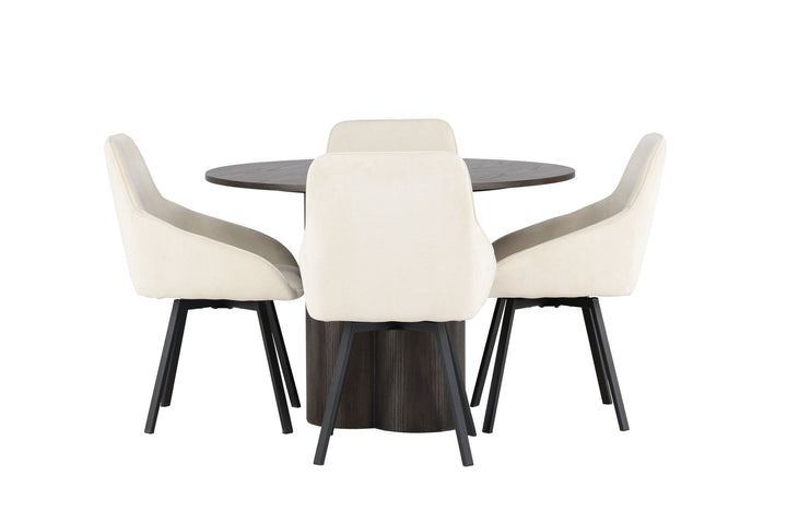 Venture Home Olivia Dining Table - Mocca / Mocca Veneer +Rosie Dining Chair - Black / Beige Fabric _4