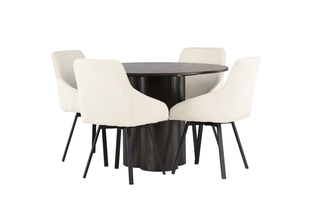 Venture Home Olivia Dining Table - Mocca / Mocca Veneer +Rosie Dining Chair - Black / Beige Fabric _4