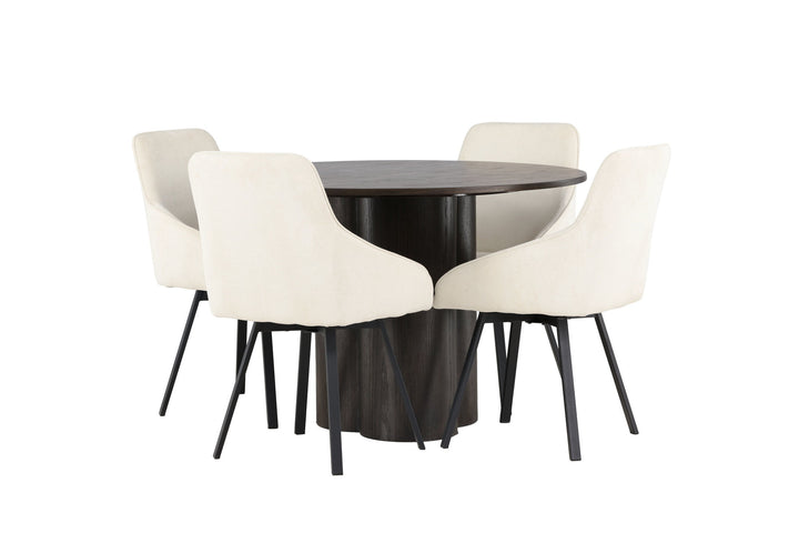 Venture Home Olivia Dining Table - Mocca / Mocca Veneer +Rosie Dining Chair - Black / Beige Fabric _4