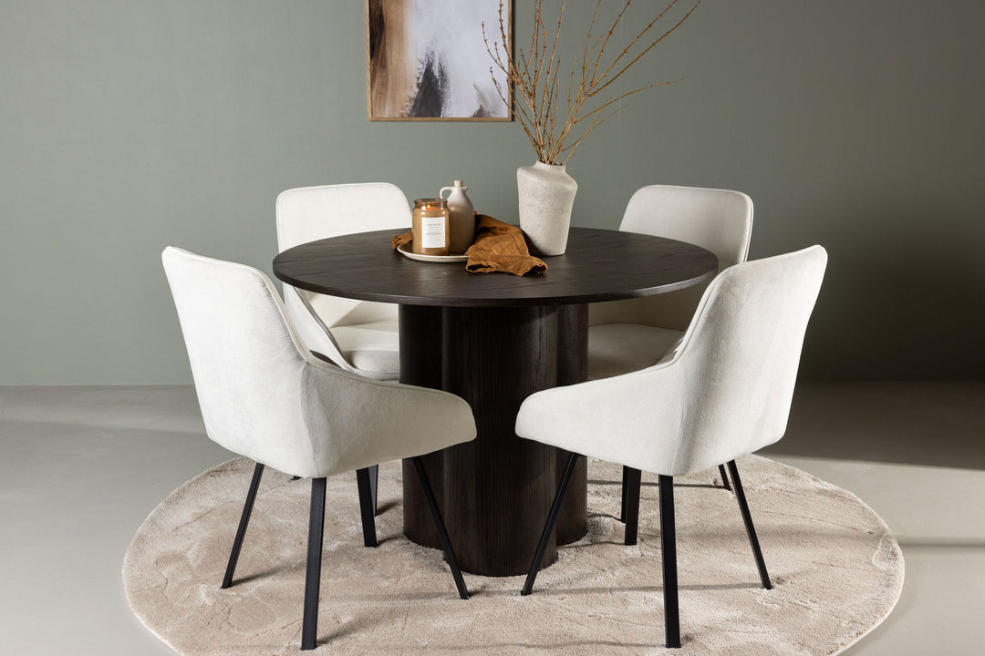 Venture Home Olivia Dining Table - Mocca / Mocca Veneer +Rosie Dining Chair - Black / Beige Fabric _4