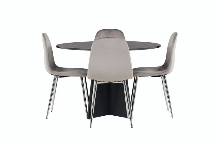 Venture Home Bootcut Round Dining Table - Black / Black Fanéer +Eva Dining Chair - Light grey / Light grey Velvet _4
