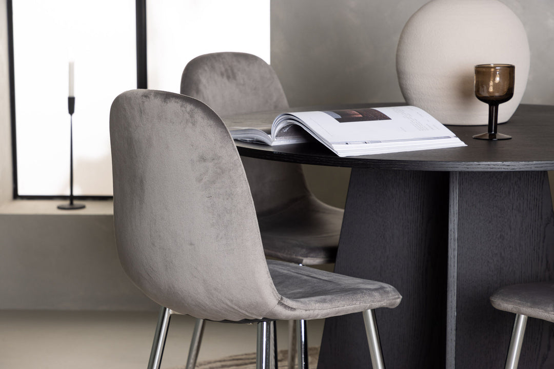 Venture Home Bootcut Round Dining Table - Black / Black Fanéer +Eva Dining Chair - Light grey / Light grey Velvet _4