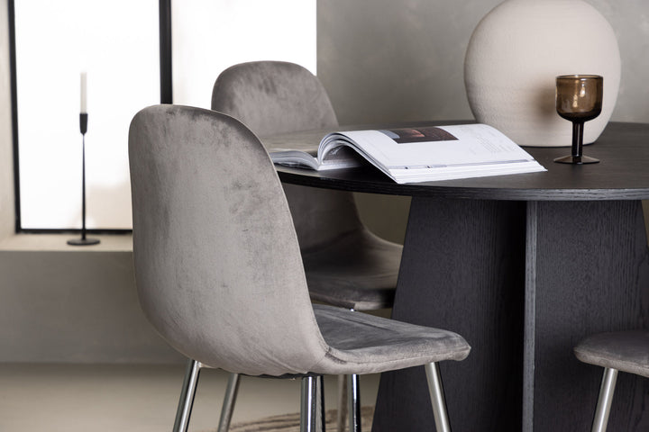 Venture Home Bootcut Round Dining Table - Black / Black Fanéer +Eva Dining Chair - Light grey / Light grey Velvet _4