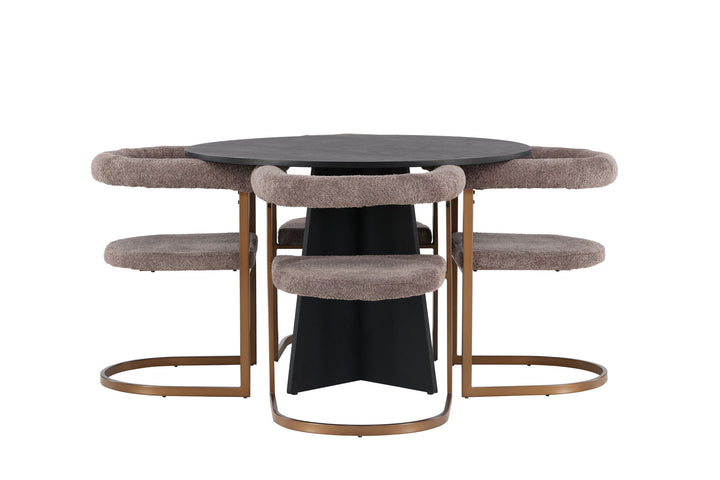 Venture Home Bootcut Round Dining Table - Black / Black Fanéer +Morning Dining Chair - Black / Black Boucle _4