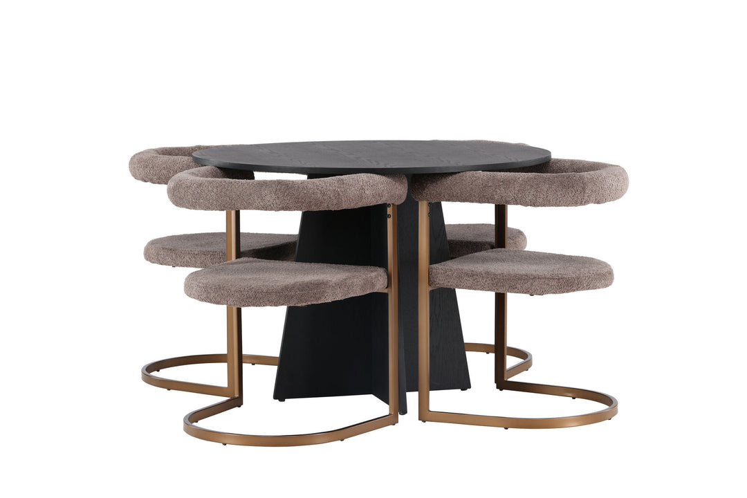 Venture Home Bootcut Round Dining Table - Black / Black Fanéer +Morning Dining Chair - Black / Black Boucle _4